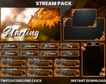 Autumn Twitch Stream Overlay | Animated Screens & Panels |  Kick Overlay Pack