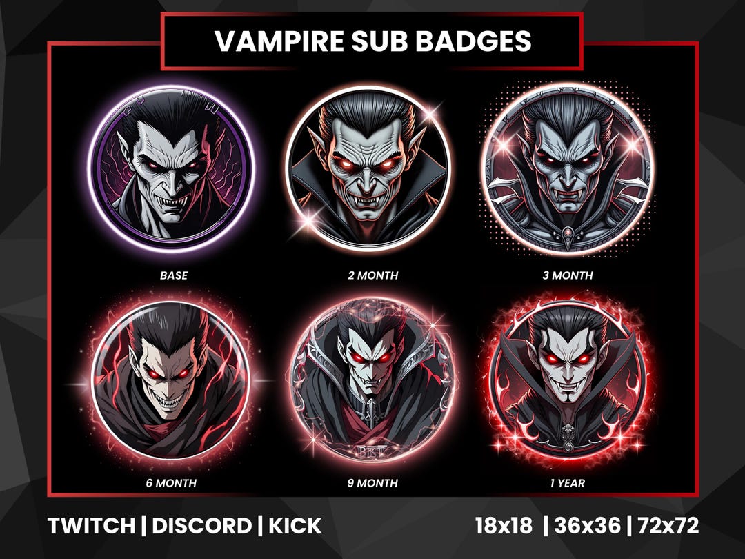 Vampire Twitch Sub Badges | Gothic Streamer Badges (digital Download ...