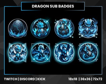 Blue Dragon Twitch Sub Badges | Fantasy Stream Badges (PNG)