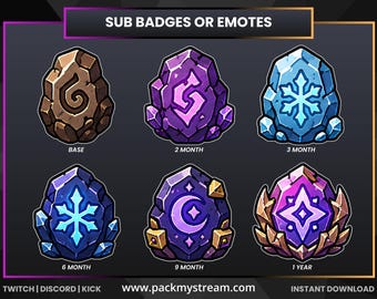 Crystal Sub Badges for Twitch, Kick & Discord | Fantasy RPG Bit Badges, Loyalty Loyalty Tiers Streamer Assets, Instant Download