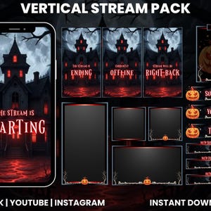 Może przedstawiać: Cyfrowy pakiet streamowania o tematyce Halloween z motywem nawiedzonego domu. Zawiera ekrany nakładki dla startu, zakończenia, offline i powrotu. Zawiera również przyciski do subskrypcji, YouTube, Twitch i innych. Natychmiastowe pobranie.