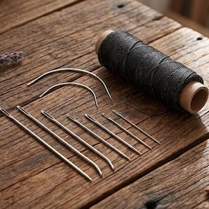 55Yards Waxed Thread with 7 Pcs Leather Needles for Hand Sewing 150D Flat Sewing Waxed Thread Leather Repair Needles for Women Sewing