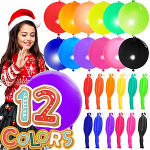 30-Pack Premium 18&quot; Heavy-Duty Punch Balloons with Rubber Bands – 12 Bright Colors, Odorless, Great for Parties, Goodie Bags & Kids&#39; Fun