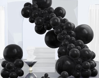 Party Woo 140pcs Black Balloons in 18/12/10/5 inch Sizes – Matte Black Latex Balloon Garland Kit for Birthday, Graduation, Halloween & More