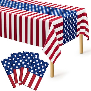 4th of July Tablecloth Set of 4, Patriotic Table Covers, American Flag Tablecloth, Memorial Day Decor, Red White Blue Party Supplies