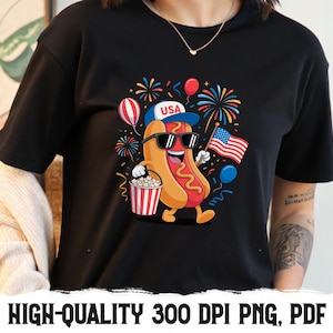 Grappige patriottische hotdog png – 4 juli BBQ Cartoon Glizzy Sublimation Design, usa vuurwerk afdrukbare kunst pdf, png