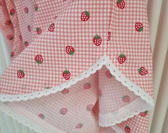 Strawberry Gingham Lounge Shorts | Cottagecore Pajama Shorts | Lace Trim Shorts | Cute Homewear | Kawai Style Sleepwear | Gift for Her