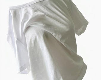 Scoop Neck Basic Tee  Shoulder Pad Top Cotton Boxy T-Shirt Relaxed Fit Layering Top Women