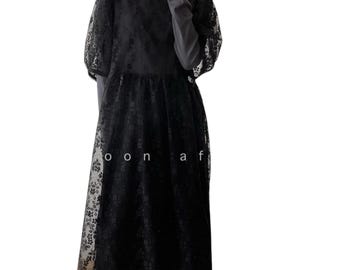 Black Lace Maxi Dress - Sheer Boho Layering Robe