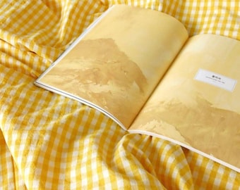 Yellow Gingham Cotton Seersucker Double Layer Blanket, Lightweight Summer Bed Cover, Sofa Throw