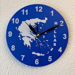 Wanduhr Griechenland Karte und Ziffern in 3D