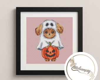 Patrón de punto de cruz de perro para Halloween: Bordado fácil de otoño (patrón en PDF)