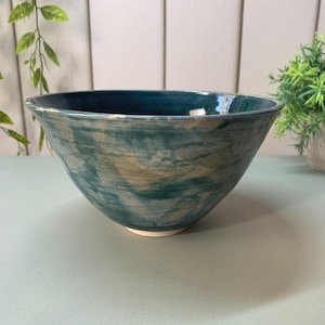 Handmade Stoneware Medium Bowl: Blue Green Glaze, Verdant Tides Collection, Serving Dish