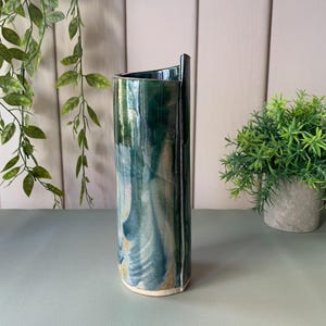 Handmade Ceramic Vase: Blue and Green Glazed Stoneware, Rustic Wrapped Pottery, Home Décor