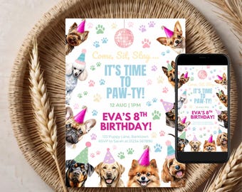 Dog Birthday Party Invitation: Editable Canva Template (Digital Download)