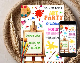 Art Party Invitation: Editable Painting Birthday, Canva Template (Digital Download & Printable 5x7in