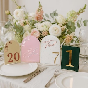 Table signs, table numbers, table signs, wedding decoration, acrylic table signs, table numbers with stand, for weddings and other occasions