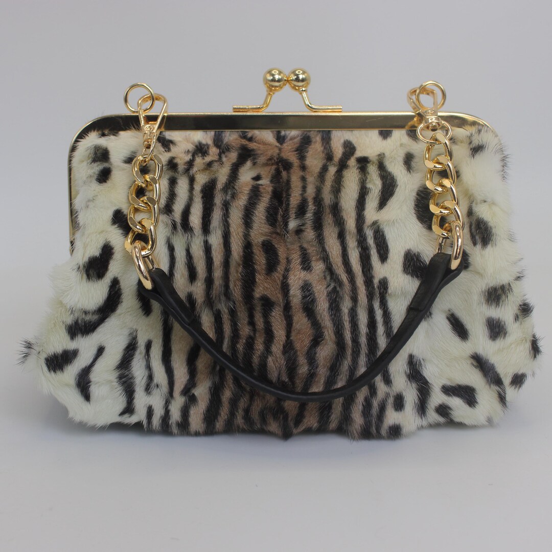 Handmade Mink Fur Kisslock Clutch: Zebra Leopard Print Evening Bag - Etsy