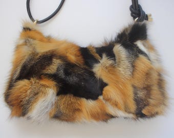 Bolso de hombro de piel de zorro / Bolso de mano de patchwork natural / Bolso de mano de lujo ético