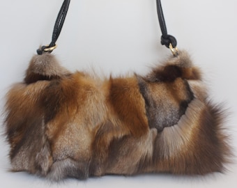 Fox Fur Shoulder Bag | Natural Patchwork Tote | Ethical Luxury Handbag