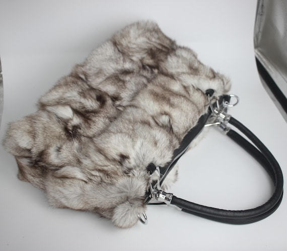 Natural Fox Fur Tote Bag | Ethical Multi-Color Patchwork Handbag | Luxury Large Purse for Women