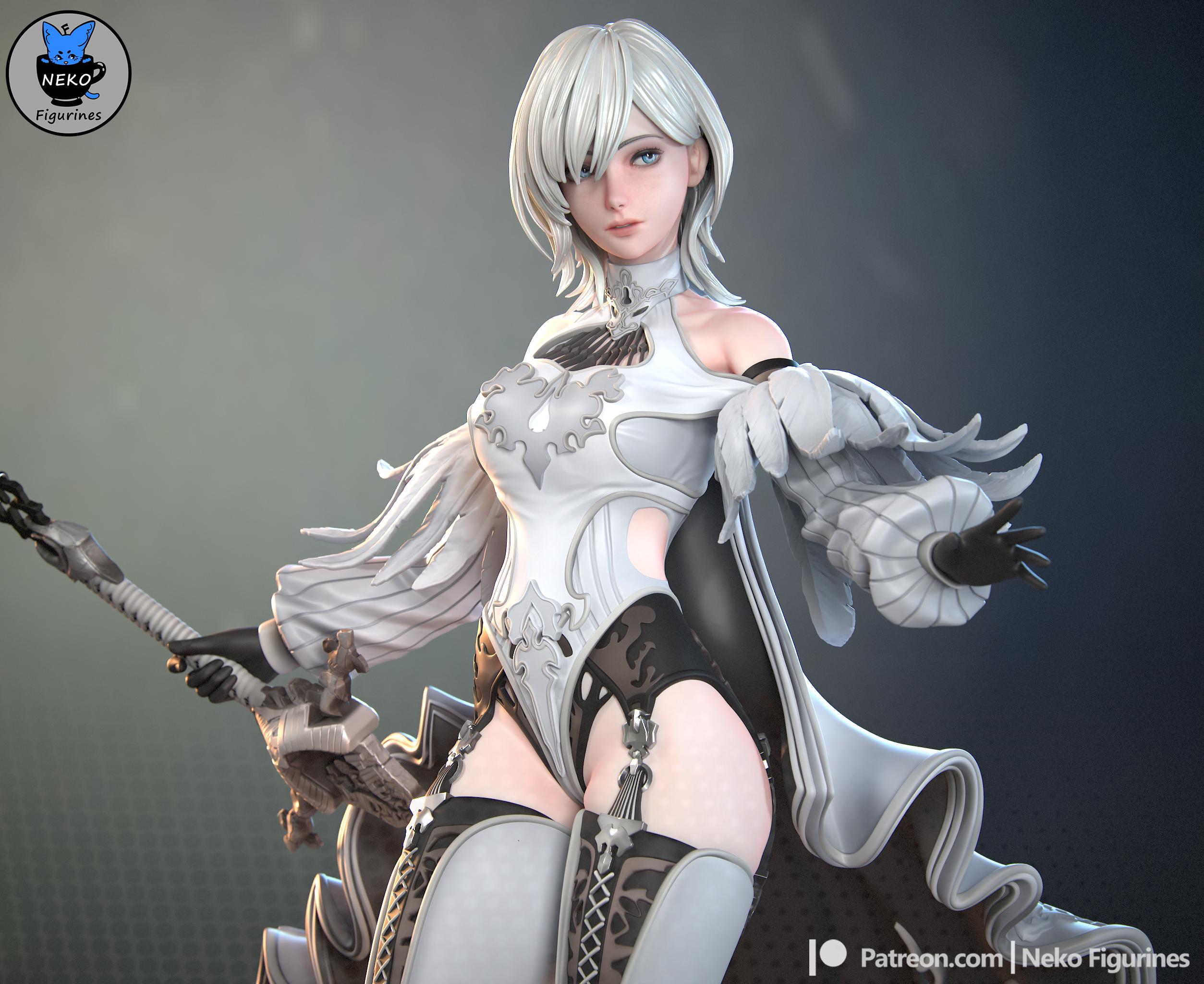 Elegant Grey-Haired Heroine Resin Kit – 1:7 Scale Fantasy Statue with Scenic Base | Flowing Dress Pose, Unpainted Collector’s Model