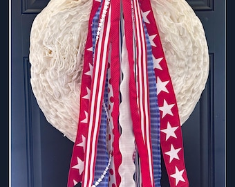 Red White and Beautiful Patriotic Wreath Ribbon Bundle Hanger | Red, White & Blue Door Decoration | 4th of July