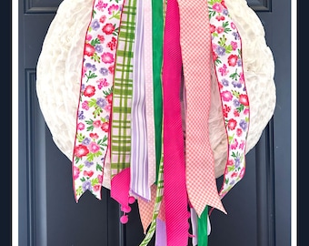 Dark Pink Floral Ribbon Bundle for Wreath | Spring | Summer | Door Decoration | Coffee Filter Wreath Ribbons | Wreath Hanger Ribbon Set