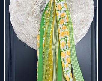 Spring Tulip Wreath Ribbon Bundle | Yellow & Green Door Hanger