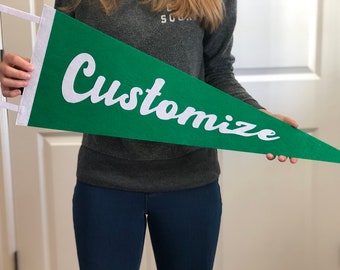 Custom Pennant. Personalized Felt Pennant. Vintage Look. Banner. Flag. Script or Print Lettering.