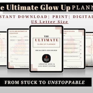 Ultimate Glow Up Planner| Undated Goal Setting & Life Reset Journal | Digital Confidence Building Workbook
