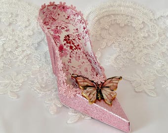 Pink Butterfly High Heel Paper Shoe Gift, One of a Kind