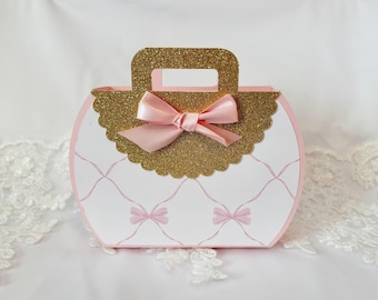 pink and white bow paper purse gift box, favor box, decoration, keepsake
