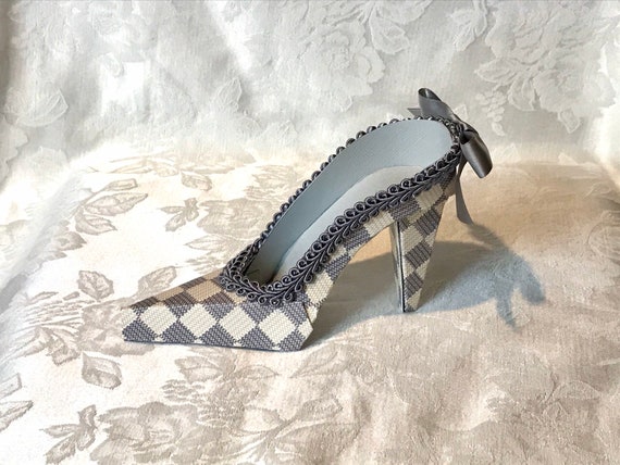 Gray Check High Heel Paper Shoe Favor Box, Gift Box, Keepsake, decoration Il_570xn