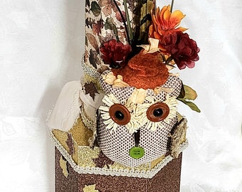 Fall Owl Decor Box, Jumbo Lipstick Sculpture, Autumn Home Accent
