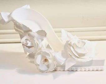 White Handmade Wedding High Heel Paper Shoe Keepsake, favor box, gift box