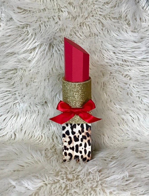 Leopard Print, Gold and Red 11.75x2.75x2.75 inches Lipstick Shaped 3D Gift Box Favor Box Decoration Original Design Il_570xn