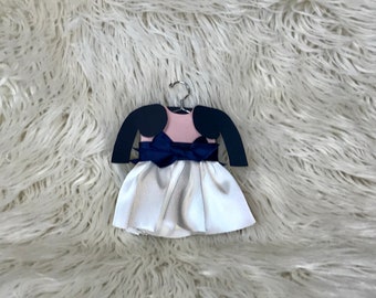 Miniature Blush Dress, Ivory Satin Skirt, Cobalt Bolero