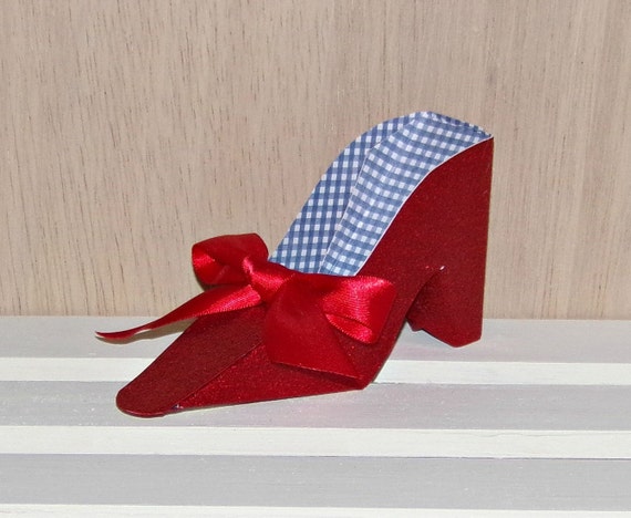 Paper Shoe Favor, Wizard of Oz Red Glitter and Blue Gingham High Heel Paper Shoe Favor Box Il_570xn
