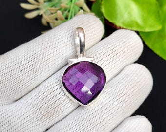 Handmade Oval Amethyst Pendant, 925 Sterling Silver Charm