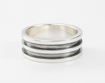 Oxidized Sterling Silver Band Ring | Unisex Wide Textured Jewelry