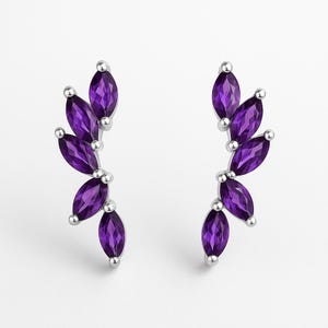 Amethyst Marquise Sterling Silver Ear Climber Earrings, Art Deco Wedding