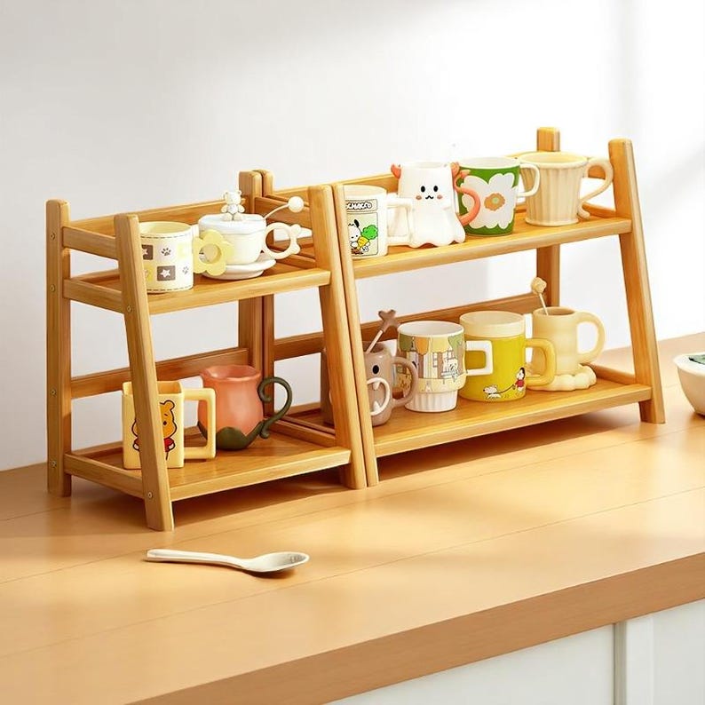 Bamboo Spice Rack Shelf: 2-tier Countertop Organizer, Eco Kitchen ...
