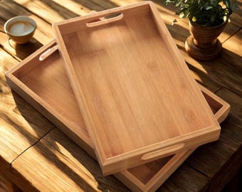 Bambusowa tacka z uchwytami: ekologiczne przechowywanie w kuchni