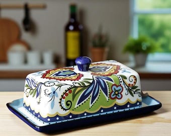 Bohemian Floral Ceramic Butter Dish: Retro Kitchen Decor