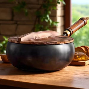 Big Belly Iron Wok with Wooden Lid – Deep Non-Coated Flat Bottom Pan | Gas & Induction | Eco-Friendly Wok