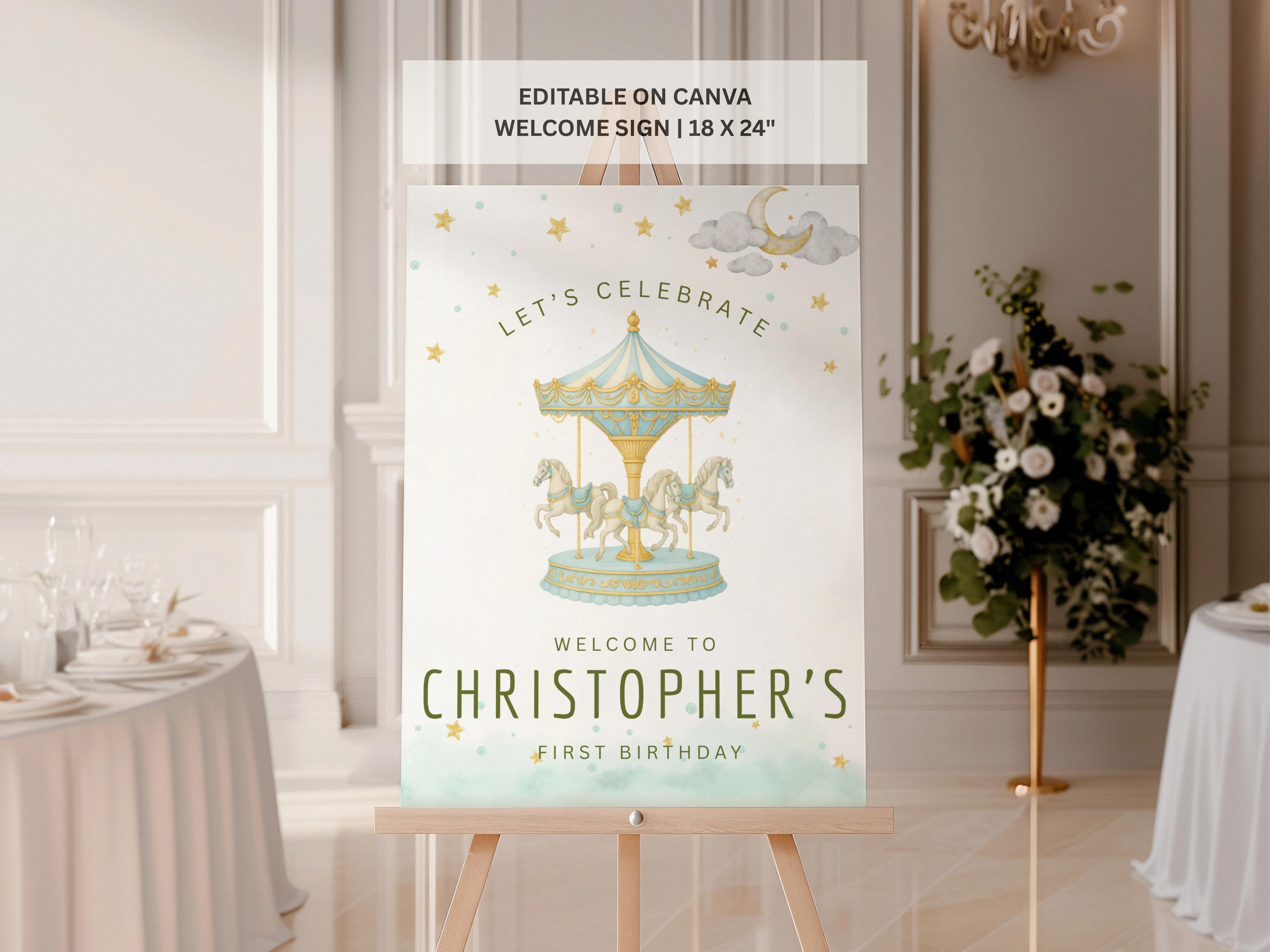 Editable Carousel Welcome Sign Printable | Baby First Birthday Party ...