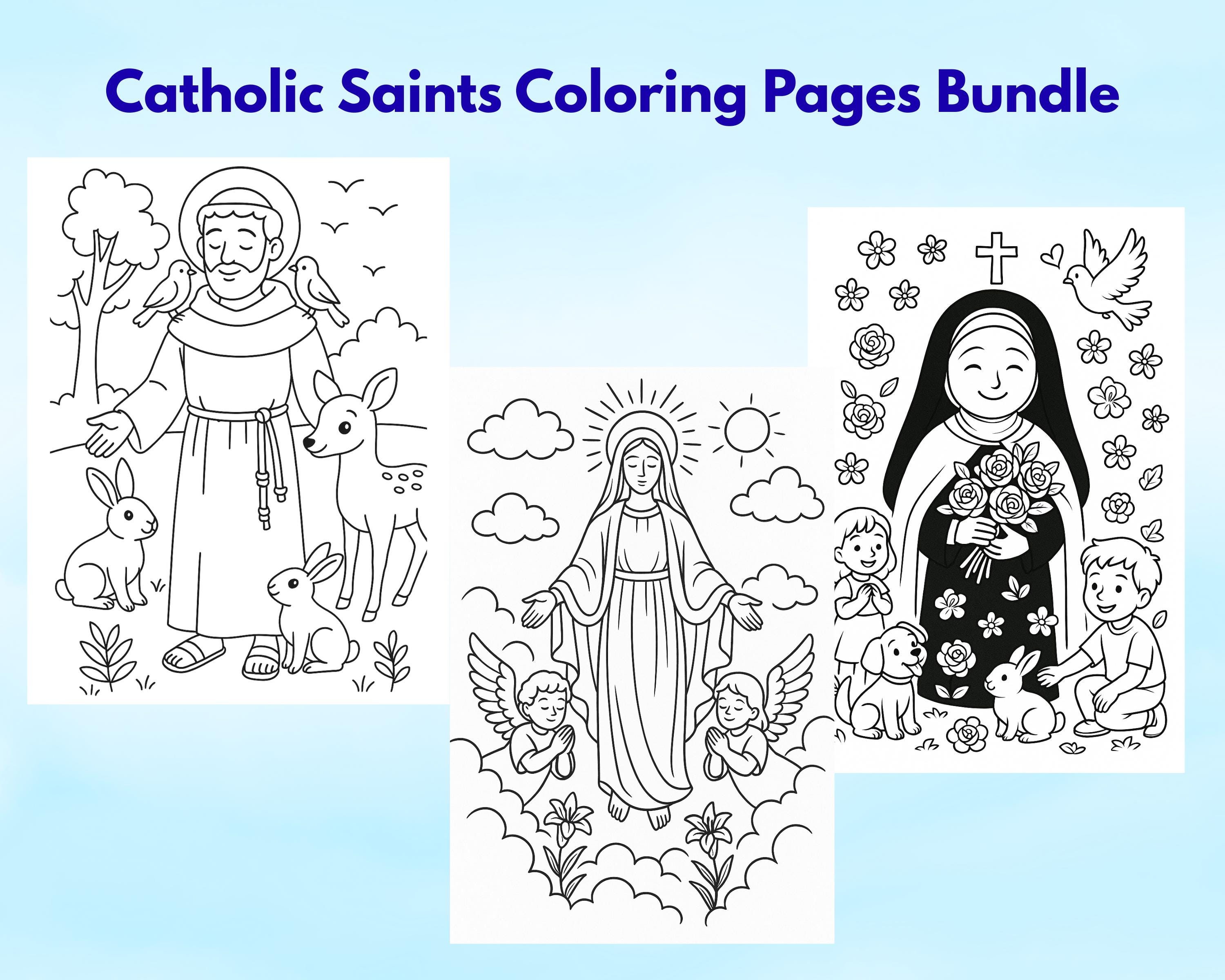 Saints for Kids Catholic Coloring Pages | 5 Printable Saint PDF Bundle ...