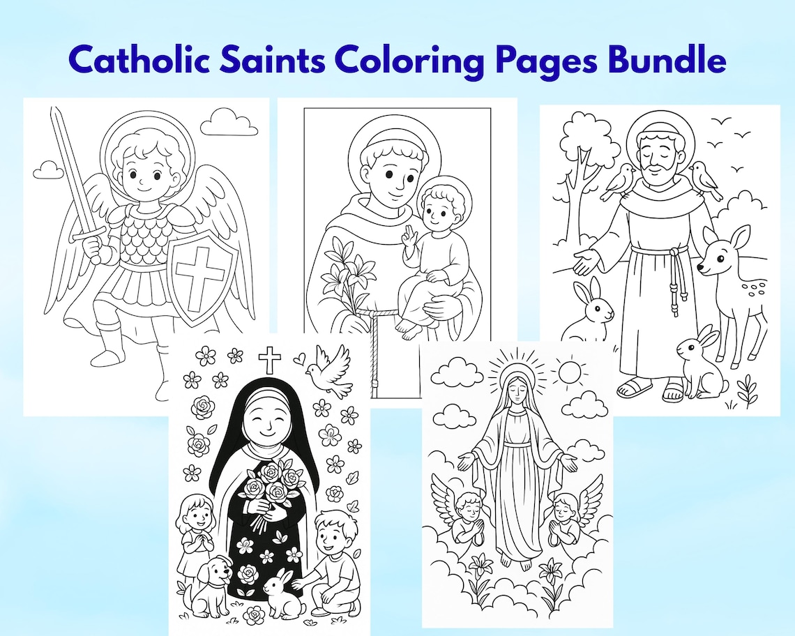 Saints for Kids Catholic Coloring Pages | 5 Printable Saint PDF Bundle ...