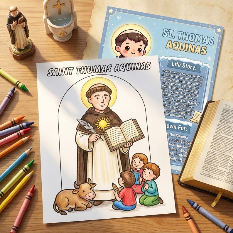 St Thomas Aquinas Homeschool Saint Poster &amp; Coloring Page Catholic Kids ...